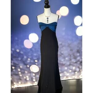 David Meister Strapless Two Tone Opera Evening Gown Dress Teal Blue Black Sz 6